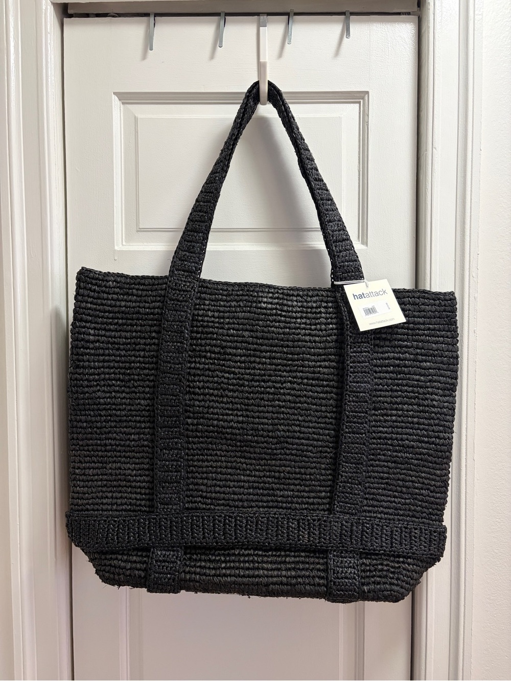 Hat Attack Black Woven Raffia Tote